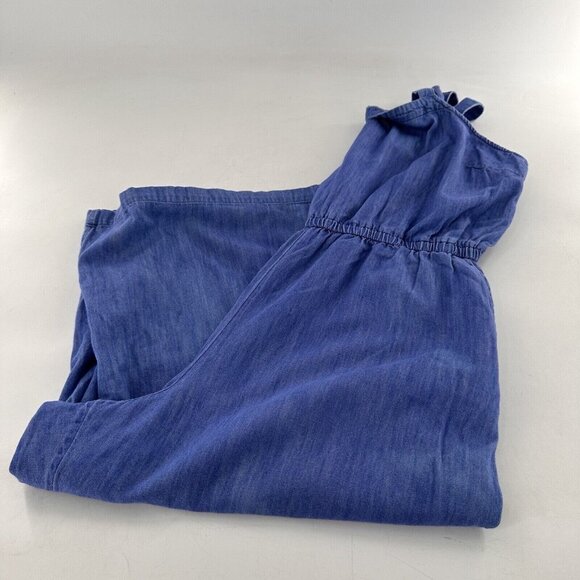 Old Navy Jumpsuit Blue Chambray Denim Pockets XL Elastic Waist Square Neck - Picture 14 of 16